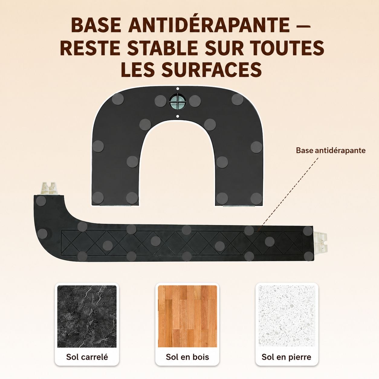 Base antidérapante, stable sur toutes les surfaces
